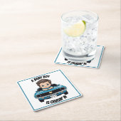 シャワクラシックーに乗ったレースカー男の赤ちゃんクルーシン スクエアペーパーコースター (インサイチュ)