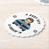 シャワクラシックーに乗ったレースカー男の赤ちゃんクルーシン ペーパーコースター (アングル)