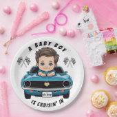 シャワクラシックーに乗ったレースカー男の赤ちゃんクルーシン ペーパープレート (パーティー)