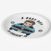 シャワクラシックーに乗ったレースカー男の赤ちゃんクルーシン ペーパープレート (アングル)