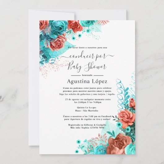 シャワスペインのーによるターコイズ及びサンゴフローラ駆動 招待状 (正面)