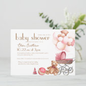 シャワモダンーパーティークレードル少女ベビーシャワー 招待状 (スタンド正面)