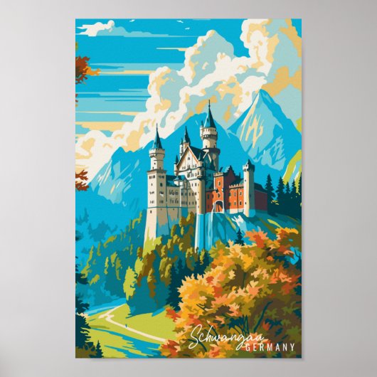 シャワングドイツヴィンテージ旅行イラストレーション ポスター (正面)