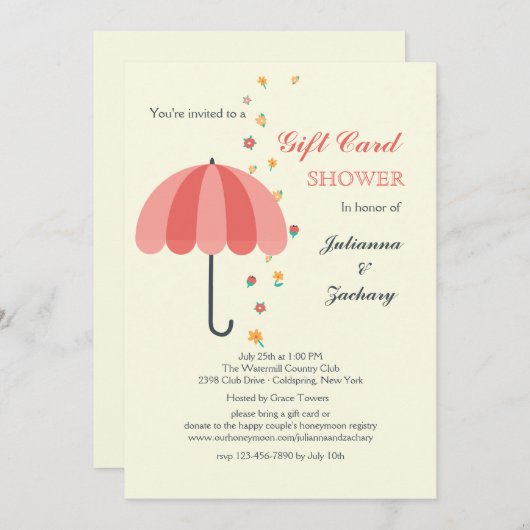 シャワーの傘の招待状 招待状 (正面/裏面)