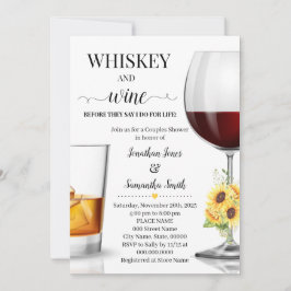 シャワーの前にひまわりとウイスキーとワイン 招待状