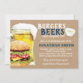 シャワーを浴びるパパにハンバーガー、ビール、おむつ 招待状 (正面)