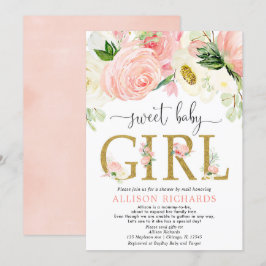 シャワーを郵送で ブッシュピンクゴールドの女の子ベビーシャワー 招待状