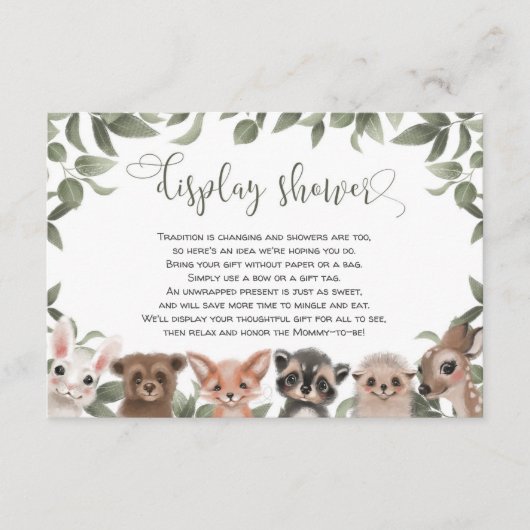 シャワーウッドランドの動物の森の友人を表示 エンクロージャーカード (正面)