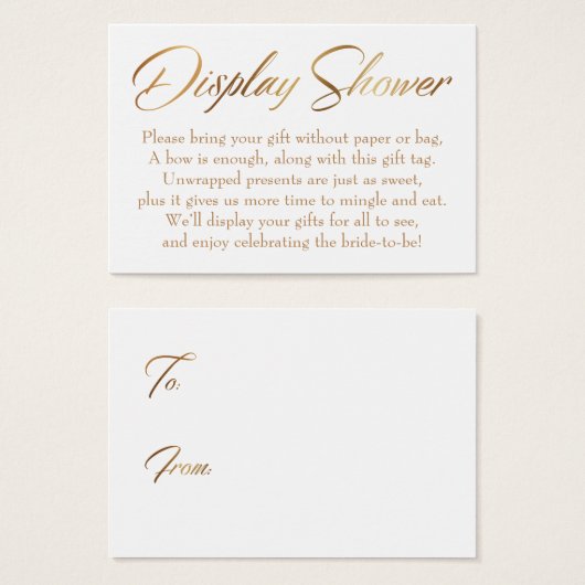 シャワーエレガント金ゴールドスクリプトギフトラベルカードの表示 (正面&裏面)