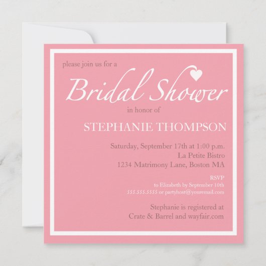 シャワーオブハートズピンクブライダルシャワー招待 招待状 (裏面)