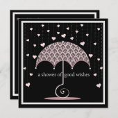 シャワーオブハートピンクブラックダマスクブライダルシャワー 招待状 (正面/裏面)