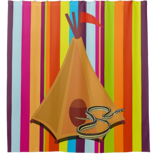 シャワーカーストライプテンカラフルキャンピングスネーク シャワーカーテン (正面)