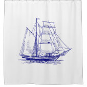 シャワーカーチシック航海のブルー帆船 シャワーカーテン (正面)