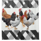 シャワーカーテンの鶏　黒　グレー シャワーカーテン (正面)