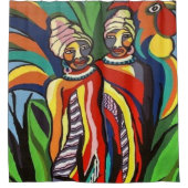 シャワーカーテンアフリカ人女性オウム シャワーカーテン (正面)