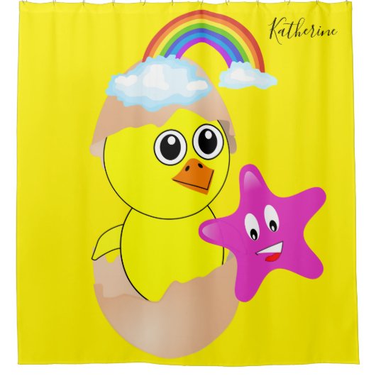 シャワーカーテンイエローシック虹 シャワーカーテン (正面)