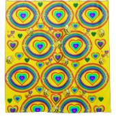 シャワーカーテンイエロー（昆虫）マルハナバチ虹ハート シャワーカーテン (正面)