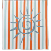 シャワーカーテンオレンジとブルーストライプのカーテンブルー シャワーカーテン (正面)