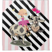 シャワーカーテンカウピンクとブラックのストライプ シャワーカーテン (正面)