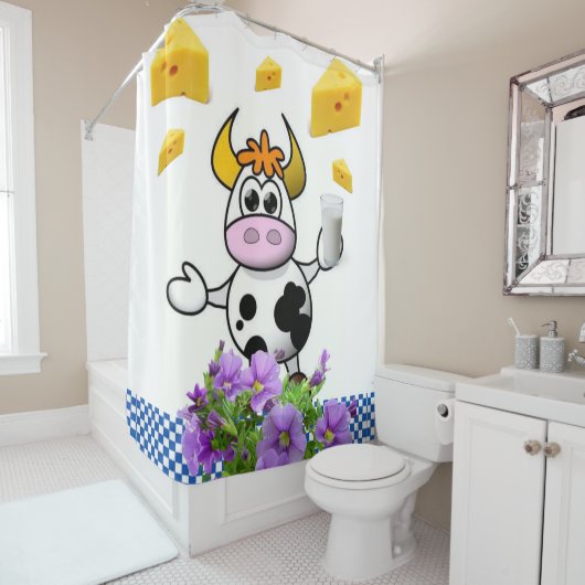 シャワーカーテンカウミルクチーズブループレイド シャワーカーテン (インサイチュ)