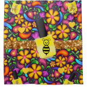 シャワーカーテンカラフル花フローラ（昆虫）マルハナバチ シャワーカーテン (正面)