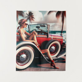 シャワーカーテンクラシックカー タペストリー