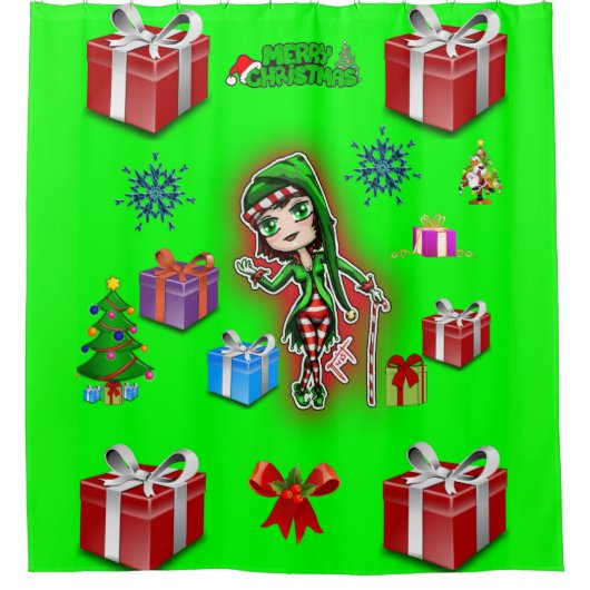 シャワーカーテンクリスマス シャワーカーテン (正面)