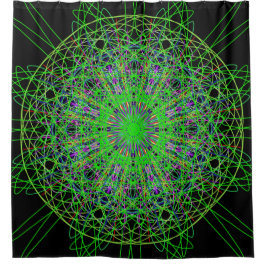 シャワーカーテングリーンブラック万華鏡のように千変万化するパターンアート シャワーカーテン