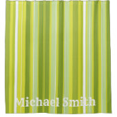 シャワーカーテングリーンホワイトイエローストライプ シャワーカーテン (正面)