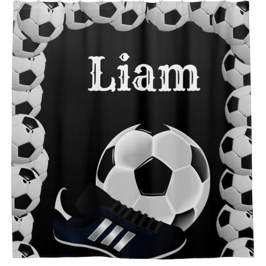 シャワーカーテンサッカーボール黒 シャワーカーテン (正面)