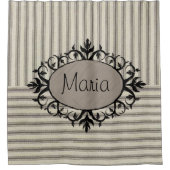 シャワーカーテンストライプベージュブラック シャワーカーテン (正面)