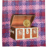 シャワーカーテンチェストパープルピンクプレイド シャワーカーテン (正面)