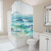 シャワーカーテンティール（緑がかった色）海波ビーチ水色 シャワーカーテン (インサイチュ)