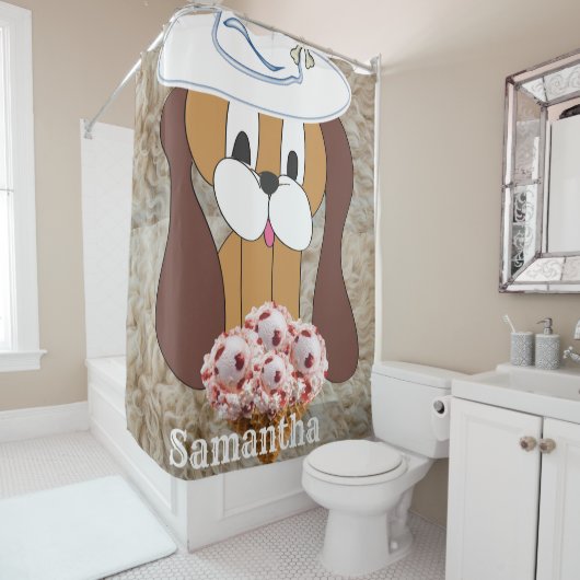 シャワーカーテンドッグアイスクリーム シャワーカーテン (インサイチュ)