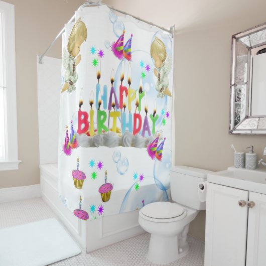 シャワーカーテンハッピーバースデーツインエンジェル シャワーカーテン (インサイチュ)