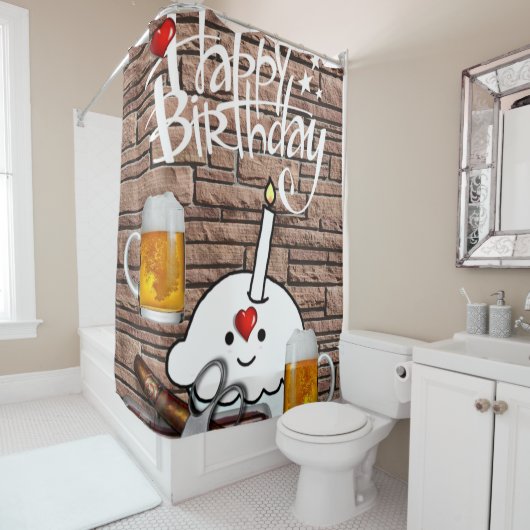 シャワーカーテンハッピーバースデービール シャワーカーテン (インサイチュ)