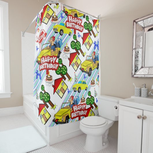シャワーカーテンハッピーバースデーボーイズカードッグ シャワーカーテン (インサイチュ)