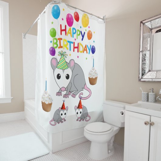 シャワーカーテンハッピーバースデーポッサム シャワーカーテン (インサイチュ)