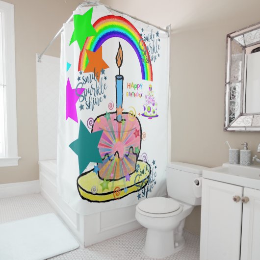 シャワーカーテンハッピーバースデーレインボー シャワーカーテン (インサイチュ)