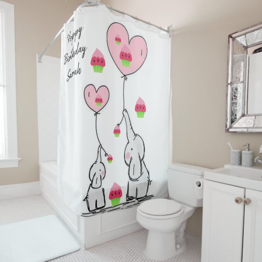 シャワーカーテンハッピーバースデー象 シャワーカーテン (インサイチュ)
