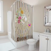 シャワーカーテンバタフライフローラブラウンストライプ シャワーカーテン (インサイチュ)