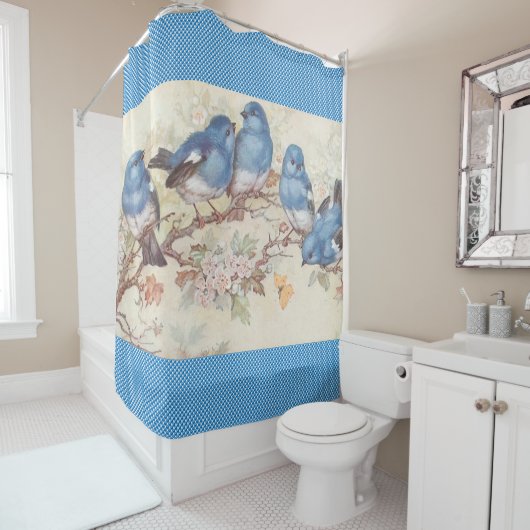 シャワーカーテンバードブルーヴィンテージ シャワーカーテン (インサイチュ)