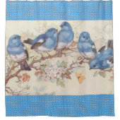 シャワーカーテンバードブルーヴィンテージ シャワーカーテン (正面)