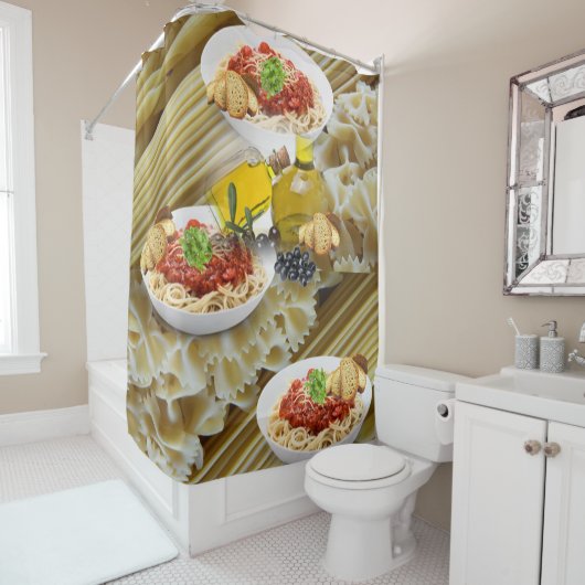 シャワーカーテンパスタソースオリーブ油パン シャワーカーテン (インサイチュ)
