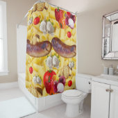 シャワーカーテンパスタソーセージブレッドオリーブ油 シャワーカーテン (インサイチュ)