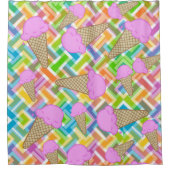 シャワーカーテンパステルシェブロンピンクアイスクリームコーン シャワーカーテン (正面)