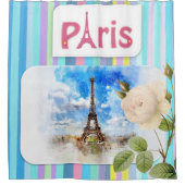 シャワーカーテンパリフランスストライプブルー シャワーカーテン (正面)