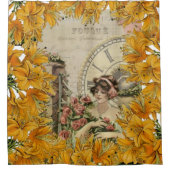 シャワーカーテンパリフランス金ゴールドイエローフローラ シャワーカーテン (正面)