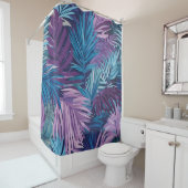 シャワーカーテンパープルとブルーパームリーフトロピカル シャワーカーテン (インサイチュ)