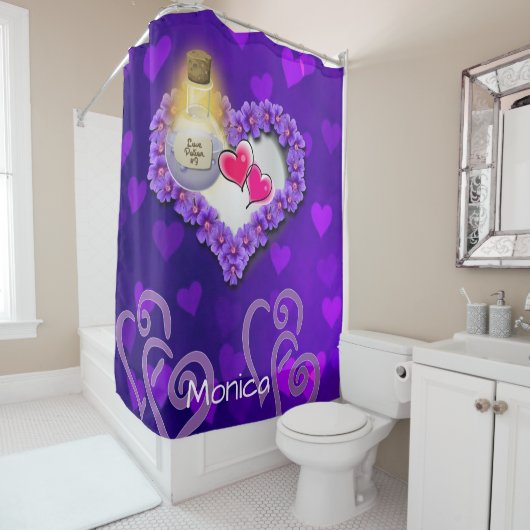 シャワーカーテンパープルハートピンクハート シャワーカーテン (インサイチュ)